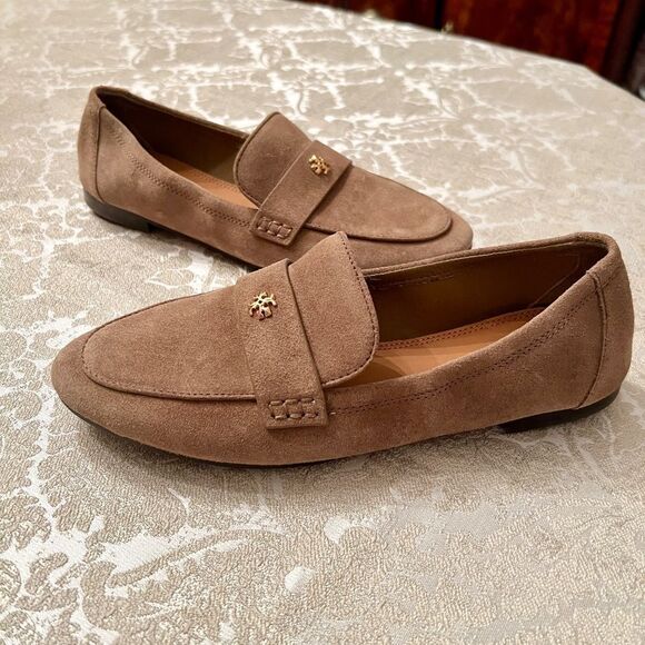 NWOB Tory Burch Ballet Loafers Flats Shoes River Rock Tan Khaki Camel Size 7.5 M - Picture 2 of 6